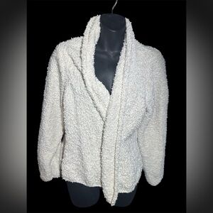 Eileen Fischer off white Women's Cream Textured Jacket 1x boulce open cardigan